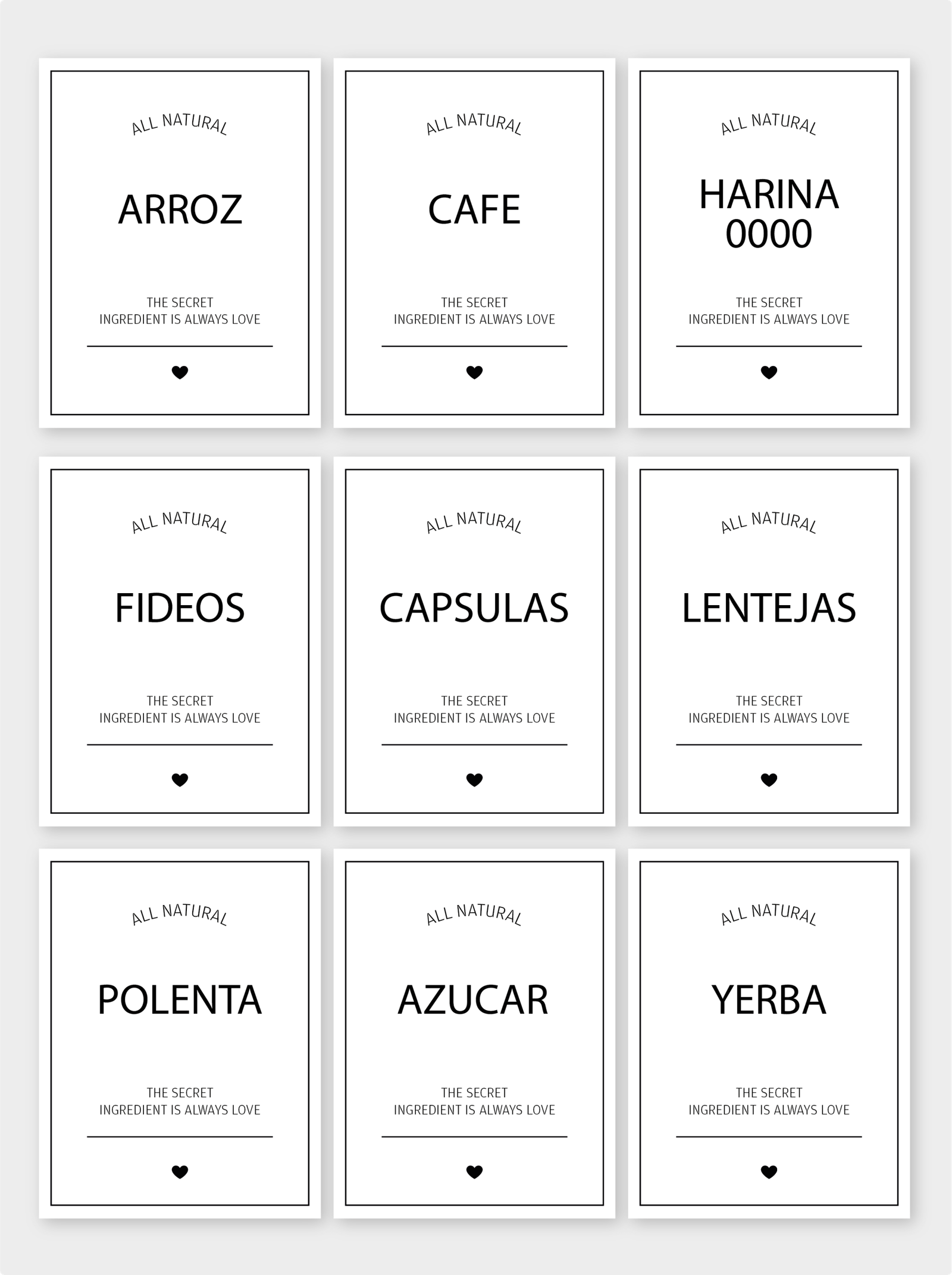 Etiquetas para frascos de cocina x 9